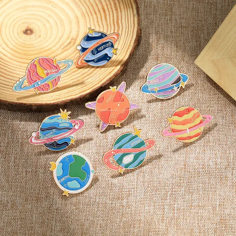 Solar System Planet Enamel Pin Set Alloy Space Astronomy Badge Jupiter Earth Saturn Mars Brooch For Kids Students Gift Backpack Decoration