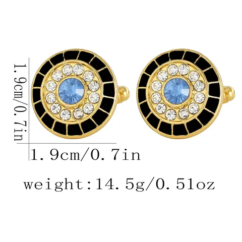 Men's French Cufflinks Gold Plated Alloy Blue Crystal Evil Eye Pattern Round Shirt Accessories For Business Wedding Banquet