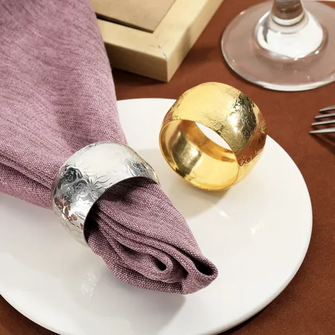 Floral Relief Metal Napkin Rings Gold Silver Electroplated Napkin Buckles For Wedding Hotel Restaurant Table Decor