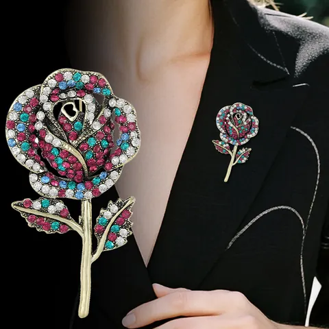Spilla a Forma di Rosa Vintage con Intarsi in Strass Multicolore in Lega per Donna Gioielli di Moda Regalo di San Valentino