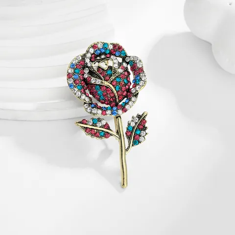 Spilla a Forma di Rosa Vintage con Intarsi in Strass Multicolore in Lega per Donna Gioielli di Moda Regalo di San Valentino