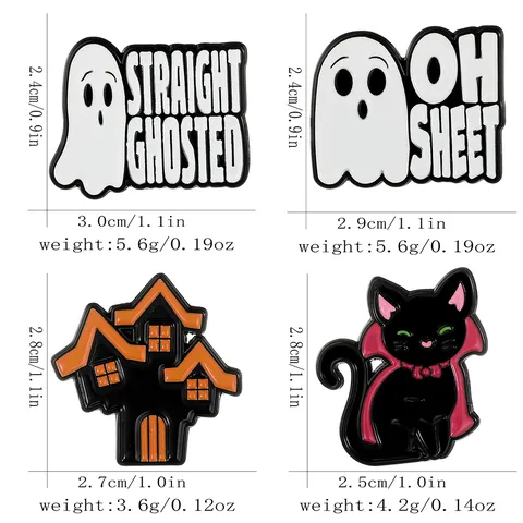 Halloween Cartoon Black Cat Ghost Enamel Pin Spooky House Badge Creative Letter Brooches For Party Clothing Accessories