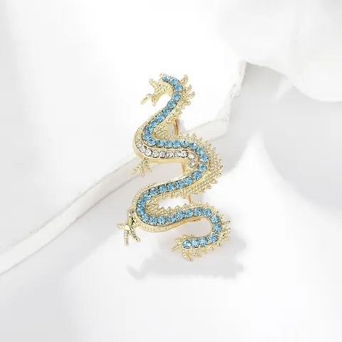 Vintage Gothic Punk Drachen Brosche Aus Legierung Für Herren Damen Luxus Mit Blau Weißen Strasssteinen Goldene Anstecknadel Schmuck