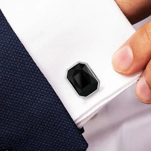 French Men Business Cufflinks Alloy Black Zirconia Rectangular Shirt Cuff Links For Wedding Banquet Formal Jewelry Gift