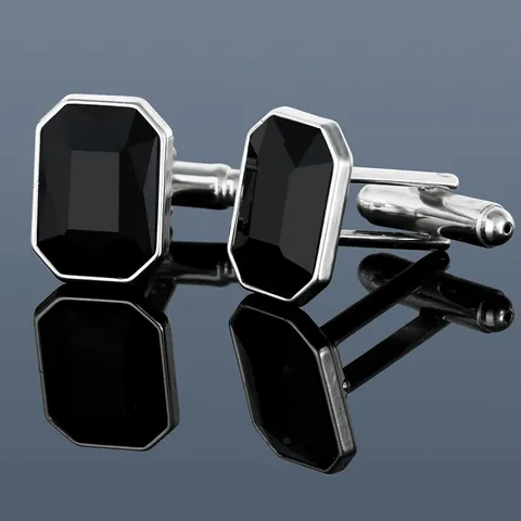 French Men Business Cufflinks Alloy Black Zirconia Rectangular Shirt Cuff Links For Wedding Banquet Formal Jewelry Gift