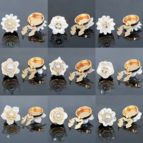 Vintage Luxury Flower Button Covers Copper Cufflinks For Men Women Shirt Gold Plated Rhinestone Artificial Pearl Daisy Camellia Accessories