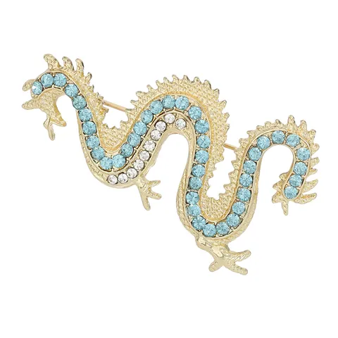 Vintage Gothic Punk Drachen Brosche Aus Legierung Für Herren Damen Luxus Mit Blau Weißen Strasssteinen Goldene Anstecknadel Schmuck