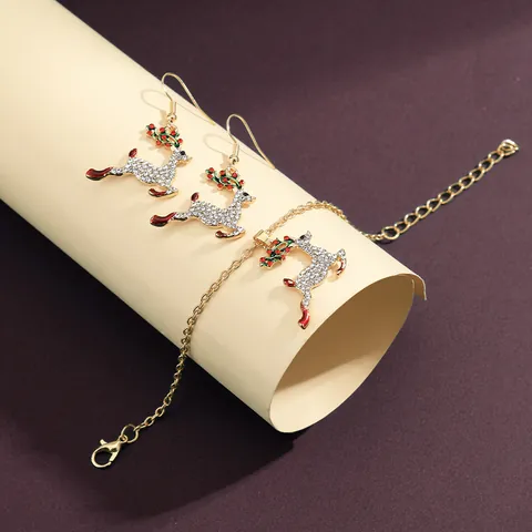 Kerstmis Rendier Sieradenset Legering Strass Emaille Oorbellen Armband Ketting Voor Vrouwen Feestelijke Vakantie Feest Sieraden Cadeau