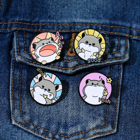 Süßer Cartoon Hamster Emaille Pin Runder Legierung Badge Brosche Mit Aaaaa Ding Yeah Good Buchstaben Für Kleidung Taschen Student Zubehör