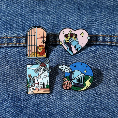Medieval Knight Heart Crown Enamel Brooch Fairy Tale Alloy Cartoon Lapel Pin Badge For Clothes Bag Decor Jewelry