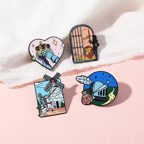 Medieval Knight Heart Crown Enamel Brooch Fairy Tale Alloy Cartoon Lapel Pin Badge For Clothes Bag Decor Jewelry