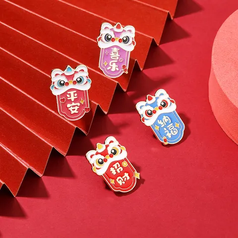 Traditionelle Chinesische Löwentanz Emaille Brosche Legierung Glücksbringer Nadel Für Neujahrsgeschenk Damen Herren Kleidung Zubehör