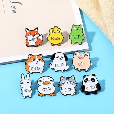 Funny Cartoon Animal Enamel Brooch Pin Cute Alloy Expression Lapel Badge For Backpack Clothing Decor Unisex Fashion Jewelry Gift