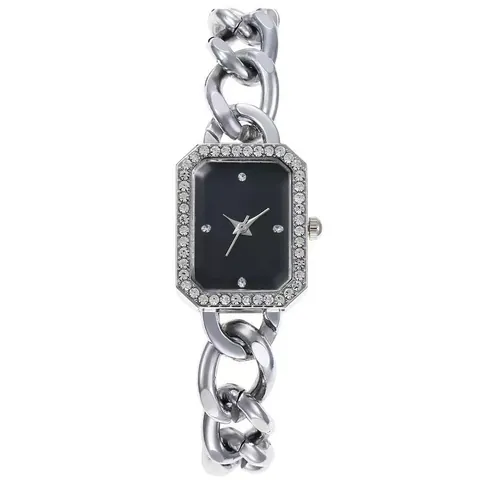 Luxury Women Rhinestone Rectangle Quartz Watch Elegant Alloy Chain Strap Lady Fashion Watch For Party Wedding Jewelry
