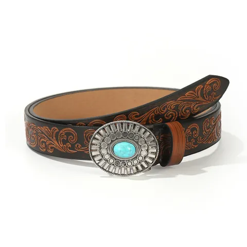 Cintura In Pelle PU Retro Western Cowboy Per Uomo Donna Con Fibbia In Lega Floreale Goffrata Accessori Stile Boho
