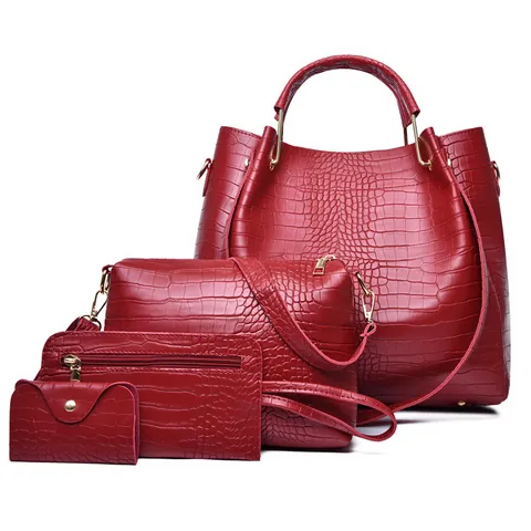 Mode Motif Crocodile Femmes Sac Composite Grande Capacité Fourre-Tout Sac à Épaule Bandoulière Sac à Main Portefeuille Porte-Cartes Set