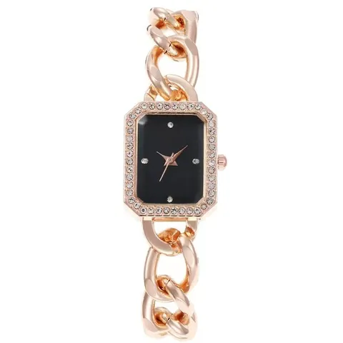 Luxury Women Rhinestone Rectangle Quartz Watch Elegant Alloy Chain Strap Lady Fashion Watch For Party Wedding Jewelry