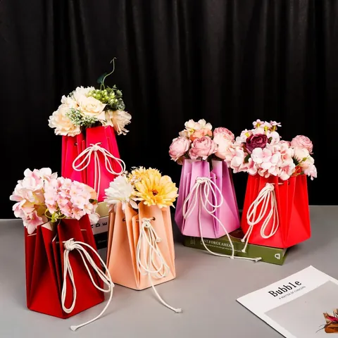 Bolsa Plegable para Ramo de Flores de Cartón Impermeable Caja de Regalo Hexagonal con Asa de Cuerda para Bodas y Floristerías