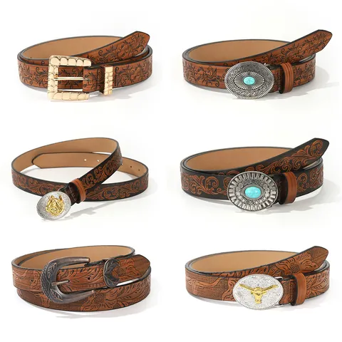 Cintura In Pelle PU Retro Western Cowboy Per Uomo Donna Con Fibbia In Lega Floreale Goffrata Accessori Stile Boho