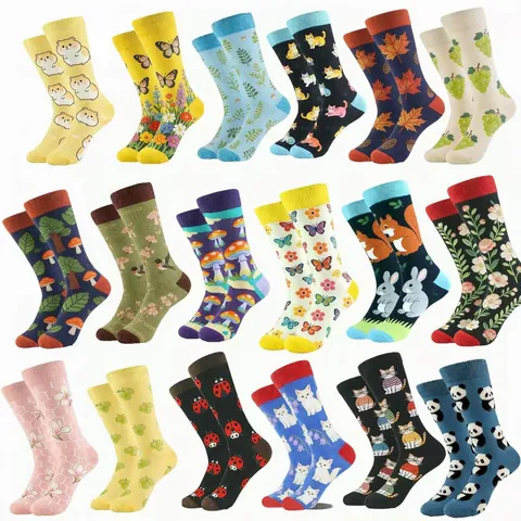 Trendy Animal Pattern Crew Socks Cotton Blend Breathable Mid-Calf Socks For Men Women Daily Fashion Hosiery