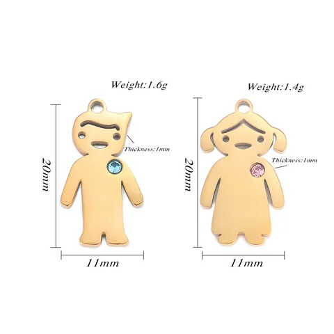 Edelstahl Cartoon Junge Mädchen Anhänger Mit Strass DIY Schmuck Zubehör Charms Für Halskette Armband Herstellung