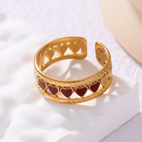 Korean Style Heart Shape Stainless Steel Open Ring Minimalist Enamel Heart Oil Drop Adjustable Finger Ring For Women Fashion Jewelry Gift