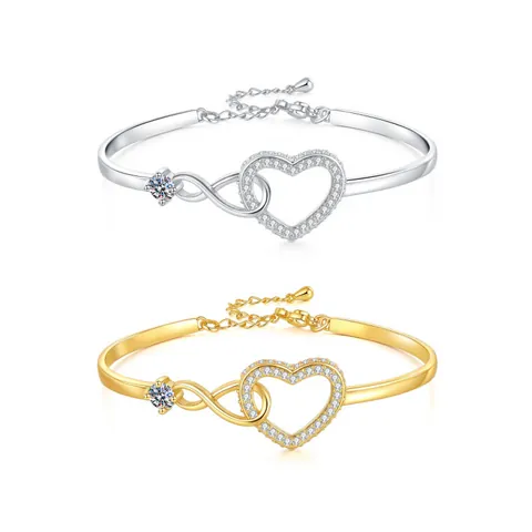 Elegant Copper Zircon Infinity Heart Open Bangle Bracelet For Women Gold Silver Plated Adjustable Fashion Jewelry Gift