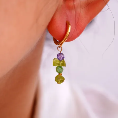 Bohemian Stainless Steel Natural Stone Drop Earrings Gold Plated Geometric Turquoise Amazonite Peridot Jewelry For Women