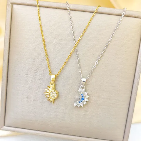 Titanium Steel Sun Moon Couple Necklace Set Magnetic Heart Pendant Clavicle Chain Gold Plated Zirconia Jewelry For Women