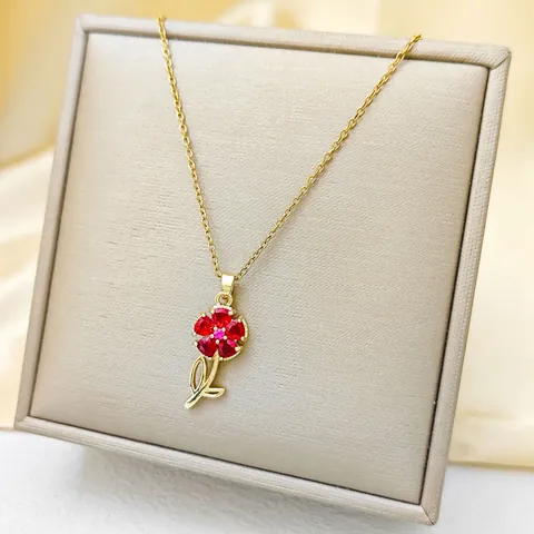 Fashion Women Sunflower Pendant Necklace Titanium Steel Zircon Inlaid Gold Silver Jewelry For Banquet Daily Wear