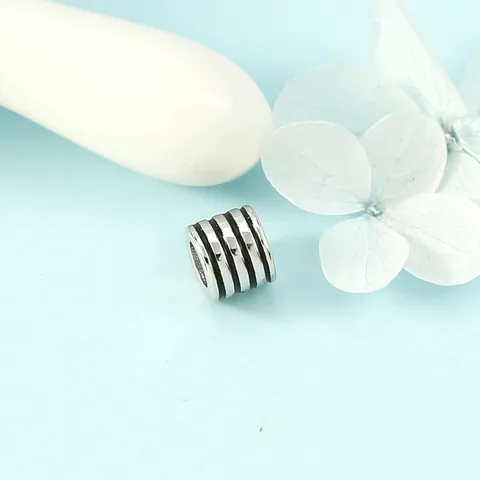 Minimalist Copper Silver Plated Cylinder Pendant With Black Stripes Mini Geometric Round Bead For Necklace DIY Jewelry