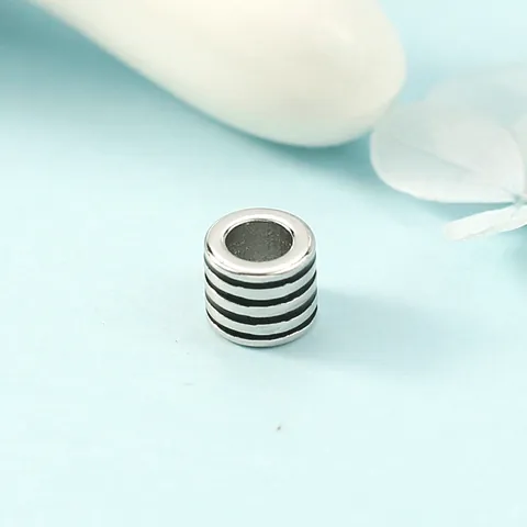 Minimalist Copper Silver Plated Cylinder Pendant With Black Stripes Mini Geometric Round Bead For Necklace DIY Jewelry