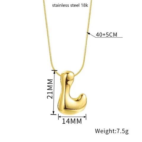 18K Gold Plated Stainless Steel 3D Bubble Alphabet Letter Pendant Necklace For Women Puffy Initial Snake Chain Necklace Jewelry