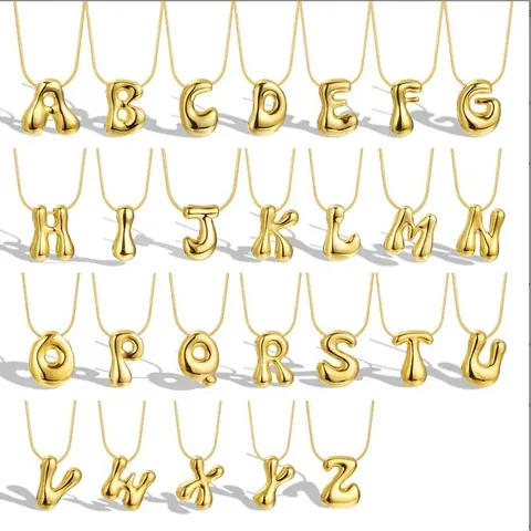 Bubble Letter Pendant Necklace For Women 18K Gold Plated Titanium Steel Balloon Initial Necklace Fashion Jewelry