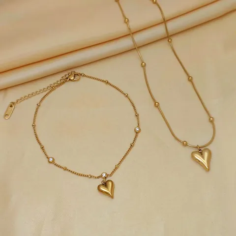 Minimalist Stainless Steel Heart Pendant Necklace Bracelet Stud Earrings For Women Gold Silver Plated Fashion Jewelry
