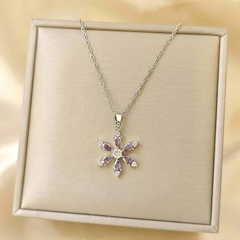 Gold Plated Copper Purple Zirconia Snowflake Necklace Earrings Ring Bracelet Jewelry For Women Christmas Holiday Banquet Jewelry