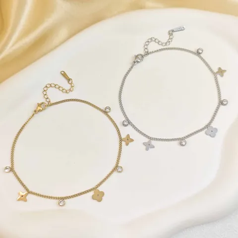 Elegant Stainless Steel Clover Zircon Bracelet For Women Gold Silver Plated Hollow Flower Adjustable Jewelry Gift