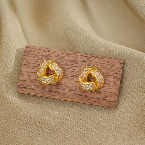 Titanium Steel Triangle Knot Zirconia Necklace And Earrings Collection With Silver Earring Post Elegant Women Jewelry