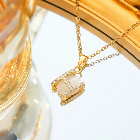 Titanium Steel H Letter Pendant Necklace For Women Gold Plated Opal Rhinestone Inlaid O-Chain Fashion Jewelry Neckpiece