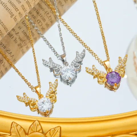 Titanium Steel Deer Antler Angel Wing Pendant Necklace For Women Luxury Zirconia Gold Silver Plated Chain Fashion Jewelry