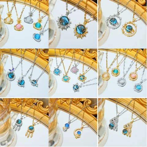 Planet Series Necklace Stainless Steel Chain Gold Plated Copper Zircon Galaxy Moon Star Astronaut Pendant Jewelry For Women