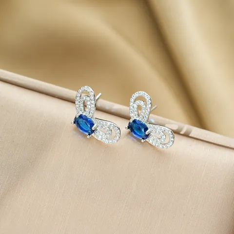 Luxury Stainless Steel Iris Flower Jewelry Set Blue Sapphire Look Gemstone Necklace Earrings Ring Jewelry For Women