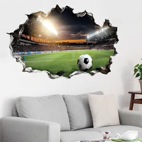 Pegatina de Pared 3D Efecto Pared Rota Campo de Fútbol Estadio Creativo Calcomanías Para Dormitorio Infantil Sala Decoración