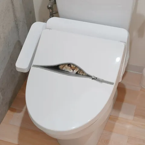 Adesivo per Gabinetto 3D Creativo con Gatto e Cerniera PVC Impermeabile Adesivo da Parete per Bagno Decorazione Casa DIY
