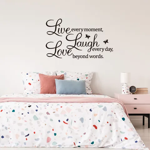 Inspirational Quote Live Laugh Love Wall Sticker PVC Butterfly Art Decal For Bedroom Living Room Home Decoration Black
