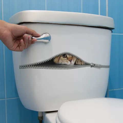 Adesivo per Gabinetto 3D Creativo con Gatto e Cerniera PVC Impermeabile Adesivo da Parete per Bagno Decorazione Casa DIY