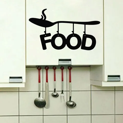 Creative FOOD Letter Kitchen Wall Sticker PVC Spoon Silhouette Removable Wall Decal For Dining Room Home Decor