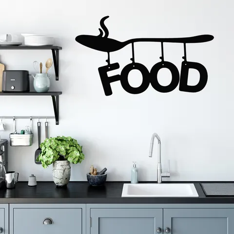 Creative FOOD Letter Kitchen Wall Sticker PVC Spoon Silhouette Removable Wall Decal For Dining Room Home Decor