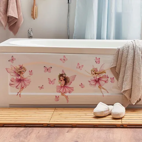 Rosa Fee Und Schmetterling Wandaufkleber PVC Abnehmbare Aquarell Fee Wandtattoo Für Mädchen Kinderzimmer Wohnzimmer Deko