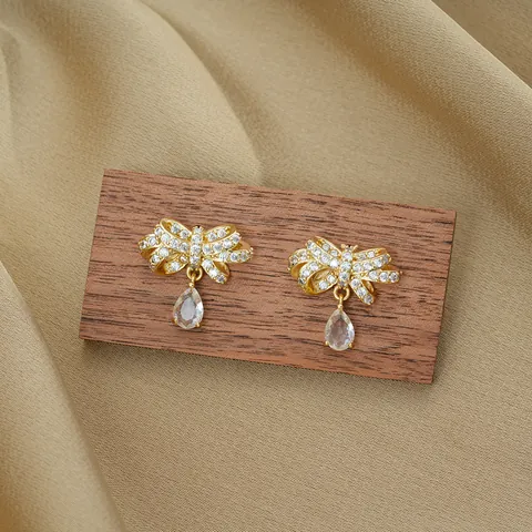 Titanstahl Schleife Zirkonia Halskette Und Ohrringe Schmuck Gold Silber Wassertropfen Anhänger Für Damen Hochzeit Party Elegantes Accessoires